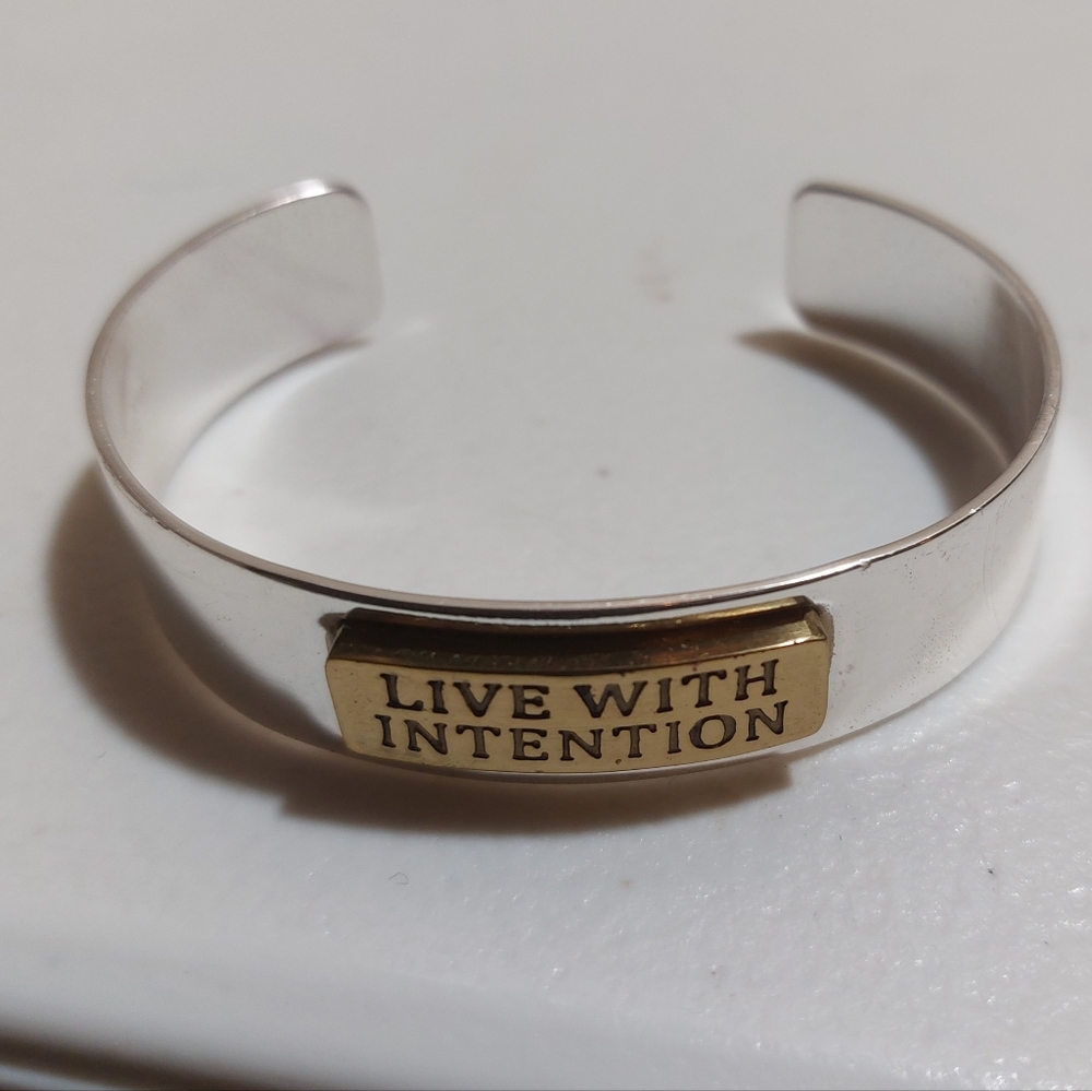 Rustic Cuff Live With Intention Affirmation Gold … - image 1